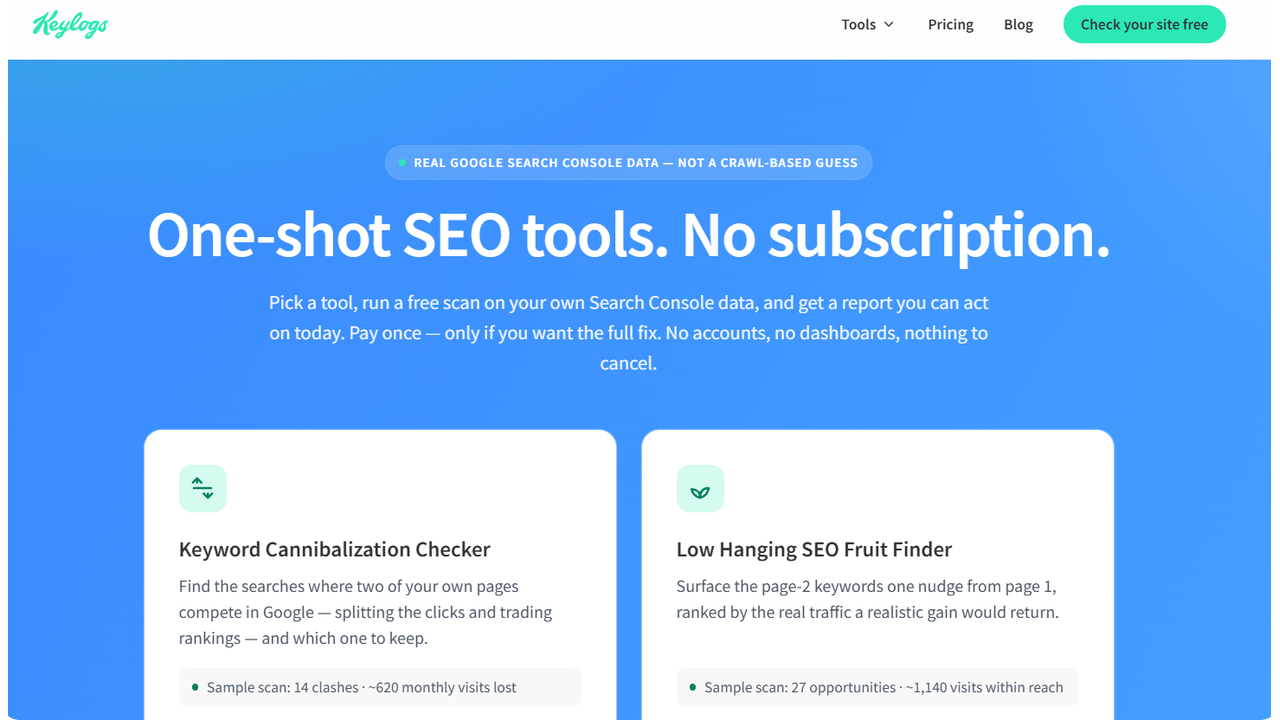 Keylogs interface tracking Google Search Console keyword positions over time